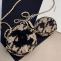 Chanel CC Houndstooth Tweed Clutch with Chain & Coin Purse AP0986 Beige/Black 2019 Collection AQ00895