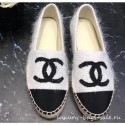 Chanel CC Logo Tweed Fabric Espadrilles G34436 White 2019 AQ02318