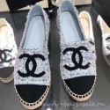 Chanel CC Logo Tweed Fabric Espadrilles Light Blue 2019 AQ02042