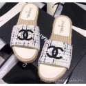 Chanel CC Logo Tweed Mules Slipper Sandals Espadrilles G34067 Gray 2019 AQ01294