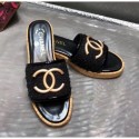 Chanel CC Metal Logo Tweed Flat Slide Sandals Black 2020 Collection AQ04319