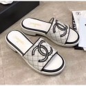 Chanel CC Quilted Flat Slide Sandals White/Black 2020 Collection AQ04105