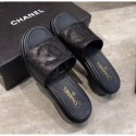 Chanel CC Quilted Leather Flat Slide Sandals Black 2020 Collection AQ01378