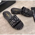 Chanel CC Tweed Flat Slide Sandals Black/White 2020 Collection AQ03469