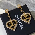 Chanel Chain Leather and Pearl Heart Pendant Earrings Black/White/Gold 2019 Collection AQ01366