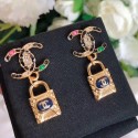 Chanel Chain Leather CC Lock Short Earrings AB3020 2019 Collection AQ01277