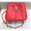 Chanel Charms Lambskin Drawstring Bucket Mini Bag Red 2019 AQ00950