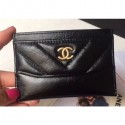 Chanel Chevron Aged Calfskin Gabrielle Card Holder A84386 Black AQ03522