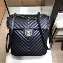 Chanel chevron calfskin large Backpack Bag black with gold hardware AQ01484