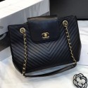 Chanel Chevron Calfskin Strap Shopping Bag Black 2019 Collection AQ04359