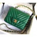 Chanel chevron caviar leather 1115 classic flap bag green with golden hardware AQ02335