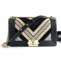 Chanel Chevron Embroidered Calfskin/Lurex Boy Small Flap Bag A67086 Black/Yellow/Blue 2019 AQ03397