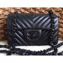 Chanel Chevron So Black Small Classic Flap Bag 1116 in Lambskin AQ02636