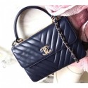 Chanel Chevron Trendy CC Small Flap Top Handle Bag A92236 Navy Blue 2018 AQ03608