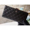 Chanel Classic Bi-fold Wallet Clutch Bag With Handle Strap A70525 Lambskin Black/Silver AQ00805