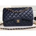 Chanel Classic Flap Jumbo/Large Bag A1113 Navy Blue in Sheepskin Leather with Gold Hardware AQ00831