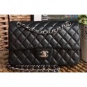 Chanel Classic Flap Medium Bag A1112 Black in Sheepskin Leather with Silver Hardware AQ02995