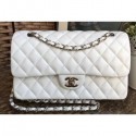 Chanel Classic Flap Medium Bag A1112 White in Sheepskin Leather with Silver Hardware AQ03232