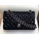 Chanel Classic Flap Medium Bag Black in Patent Leather with Silver Hardware AQ03923