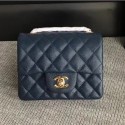 Chanel Classic Flap Mini Bag A1115 in Caviar Leather Sapphire with Golden Hardware AQ00503