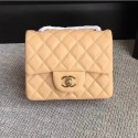 Chanel Classic Flap Mini Bag A1115 in Lambskin Leather Apricot with Golden Hardware AQ01520