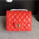 Chanel Classic Flap Mini Bag A1115 in Lambskin Leather Red with Golden Hardware AQ03382