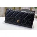 Chanel Classic Long Flap Wallet 30077 Lambskin Black/Gold AQ03242