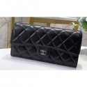 Chanel Classic Long Flap Wallet 30077 Lambskin Black/Silver AQ00618