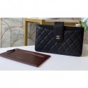 Chanel Classic Pouch Clutch Bag With Card Holder A81902 Grained Calfskin Black/Gold AQ04267