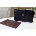 Chanel Classic Pouch Clutch Bag With Card Holder A81902 Grained Calfskin Black/Silver AQ02485