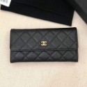 Chanel Classic Quilted Grained Leather Flap Wallet A50096 Black/Gold Collection AQ02272