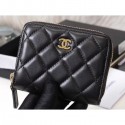 Chanel Classic Small Zipped Card Holder 60086 Lambskin Black/Gold AQ02418