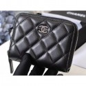 Chanel Classic Small Zipped Card Holder 60086 Lambskin Black/Silver AQ02906