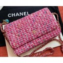 Chanel Cotton Tweed Classic Wallet On Chain WOC Bag A33814 Fuchsia 2019 AQ02079