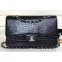 Chanel Croco Pattern Classic Flap Medium Bag Black AQ02677