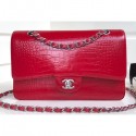 Chanel Croco Pattern Classic Flap Medium Bag Red AQ03518