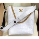 Chanel Crocodile Embossed Calfskin Button Up Hobo Bag White 2019 AQ02329