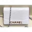 Chanel Crocodile Embossed Calfskin Gabrielle Wallet On Chain WOC Bag White 2019 AQ03602