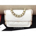 Chanel Crumpled Calfskin Cotton Strap Flap Bag AS0074 White 2019 AQ01289