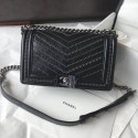 Chanel Crumpled Calfskin Medium Boy Chanel Bag A67086 Black 2018(Silver-Tone Metal) AQ02635