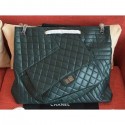 Chanel Crumpled Calfskin Patchwork Shopping Tote Bag Dark Green 2019 AQ01206