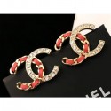 Chanel Crystal and Leather CC Earrings Red/Crystal/Gold 2018 AQ03867