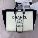 Chanel Deauville Wool Felt Large Shopping Bag A93786 White/Black 2019 Collection AQ01199