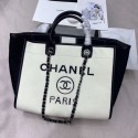 Chanel Deauville Wool Felt Medium Shopping Bag A93786 White/Black 2019 Collection AQ03255