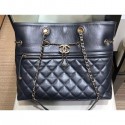 Chanel Drawstring Shopping Tote Bag with Zip Dark Silver Gray 2019 AQ01215