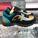 Chanel Fabric and Suede Sneakers G34360 Black/Turquoise/Gold 2019 Collection AQ01414