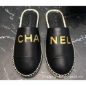 Chanel Gold Logo Espadrilles Mules Black 2019 AQ00593