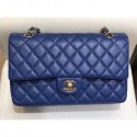 Chanel Grained Caflskin Medium Classic Flap Bag A01112 Blue With Gold Hardware AQ02922