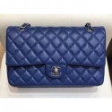 Chanel Grained Caflskin Medium Classic Flap Bag A01112 Blue With Silver Hardware AQ03804