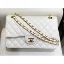 Chanel Grained Caflskin Medium Classic Flap Bag A01112 White With Gold Hardware AQ02532